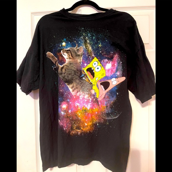 Nickelodeon Spongebob Squarepants & Patrick On A Cat in a Galaxy XL Mens T-shirt - Picture 1 of 7
